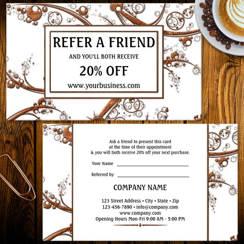 White Metallic Artistic  Referral Business Card