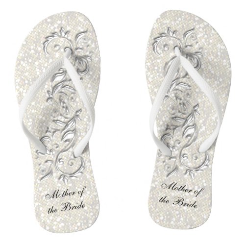 White Metallic Floral  Confetti Glitter  Wedding Flip Flops