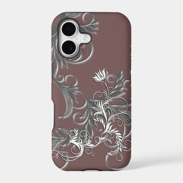 White - Metallic Flower Embossed effect Iphone Case (Back)