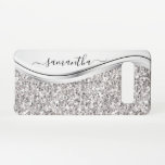 White Metallic Glitter Handwritten Monogram Samsung Galaxy S10 Case<br><div class="desc">The design is a photo and the cases are not made with actual glitter, sequins, metals or woods. This design is also available on other phone models. Choose Device Type to see other iPhone, Samsung Galaxy or Google cases. Some styles may be changed by selecting Style if that is an...</div>