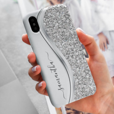 White Metallic Glitter Handwritten Monogram Samsung Galaxy S22 Ultra Case