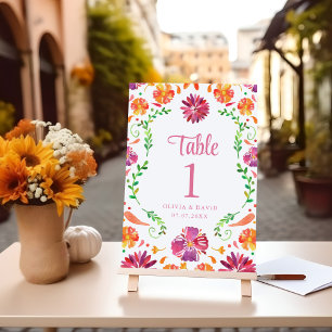 White Mexican Floral Fiesta Wedding Table Number