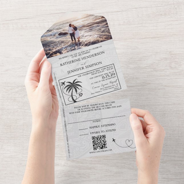 White Mexico Passport Wedding All In One Invitation (Tearaway)