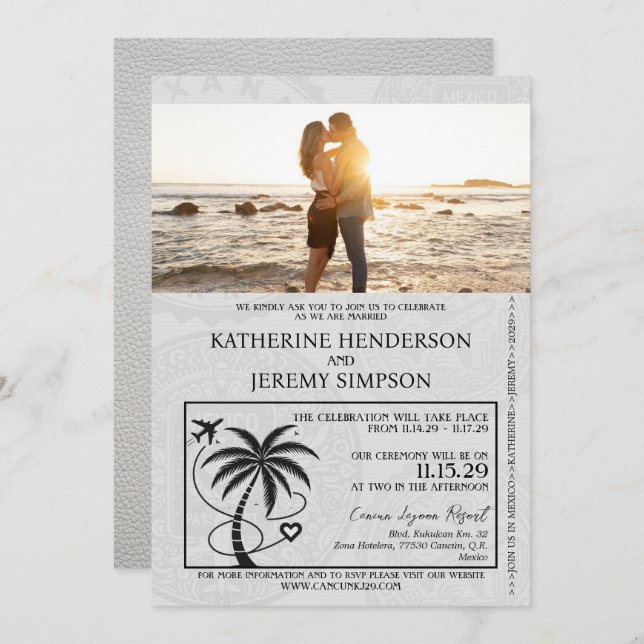 White Mexico Passport Wedding Invitation (Front/Back)
