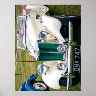 White MG TD classic British sports car Jigsaw Puzz Poster