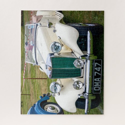 White MG TD classic British sports car Jigsaw Puzzle