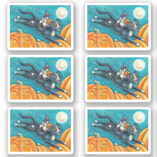 WHITE MICE & BLACK CAT ON HALLOWEEN SCAVENGER HUNT STICKER (Front)