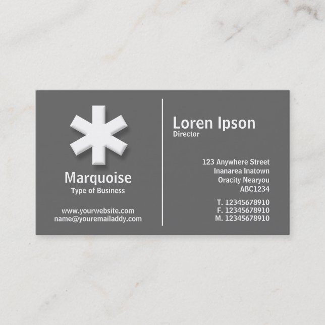 White Middle Rule Asterisk - Gray (666666) Business Card (Front)