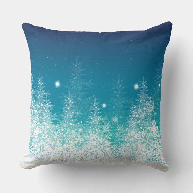 White & Midnight Blue Christmas SnowFlakes Throw Pillow (Front)