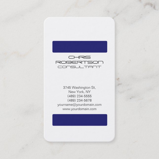 White Midnigt Blue Attractive Charm Business Card (Front)