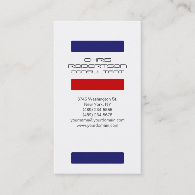 White Midnigt Blue Red Attractive Business Card (Front)