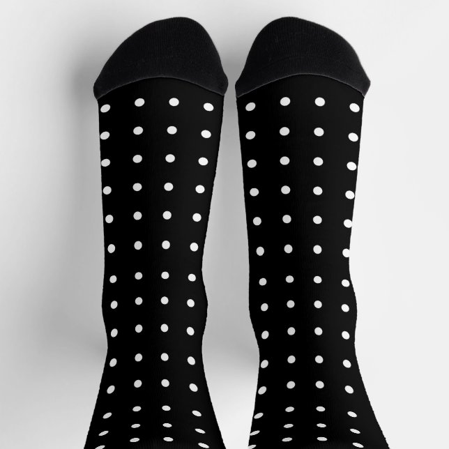 White Mini Polka Dots on Black Socks (Top)