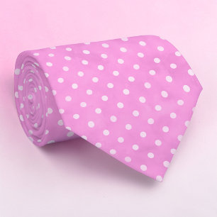 White Mini Polka Dots on Pink Necktie