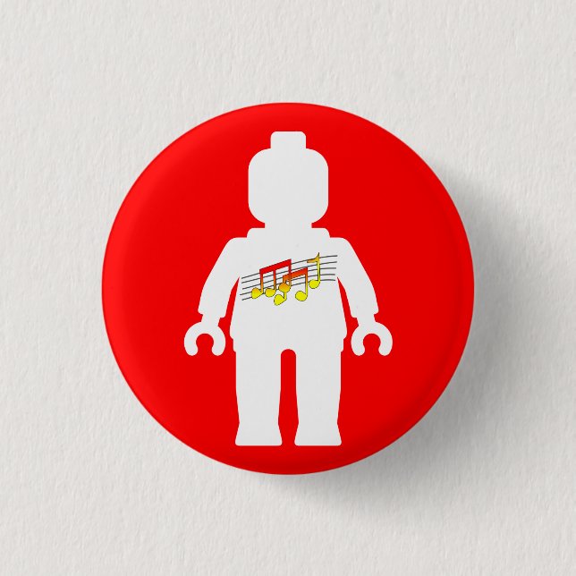 White Minifig with Music Logo Pinback Button (Front)
