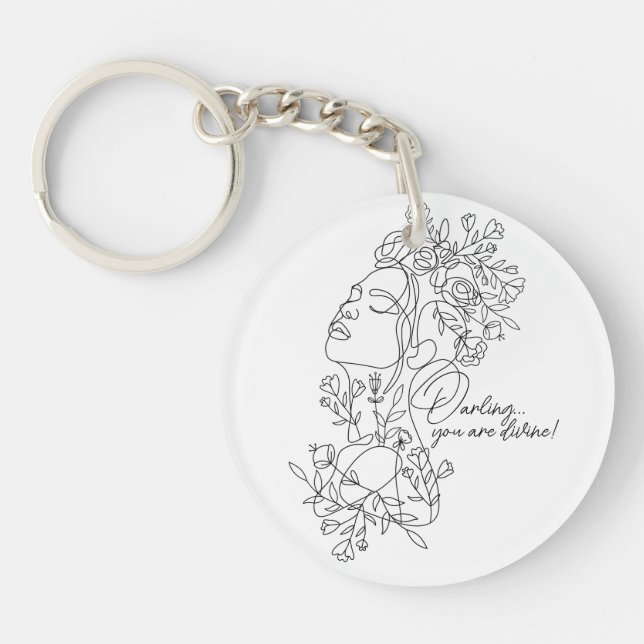 White Minimal Abstract Floral Keychain (Front)