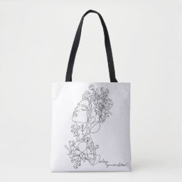 White Minimal Abstract Floral  Tote Bag