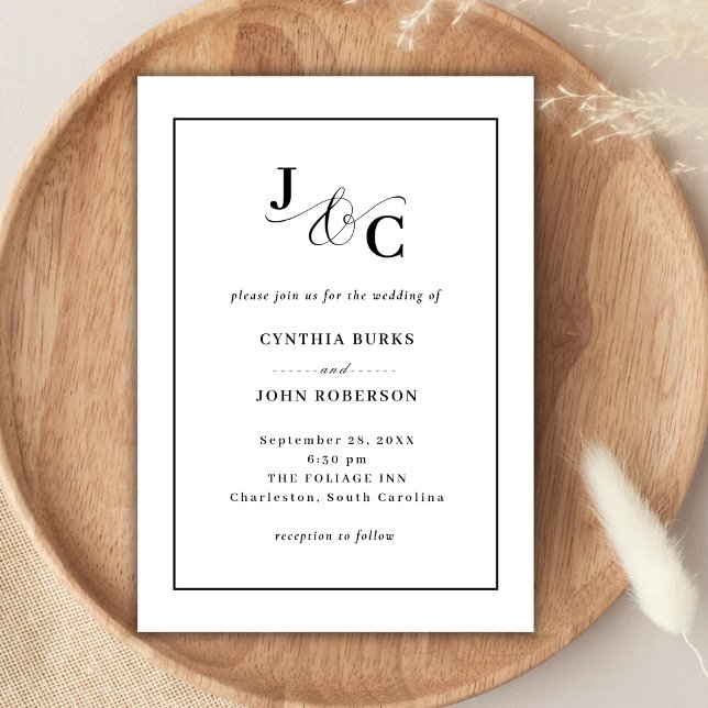 White Minimal and Chic | Black Border Wedding Invitation (Creator Uploaded)