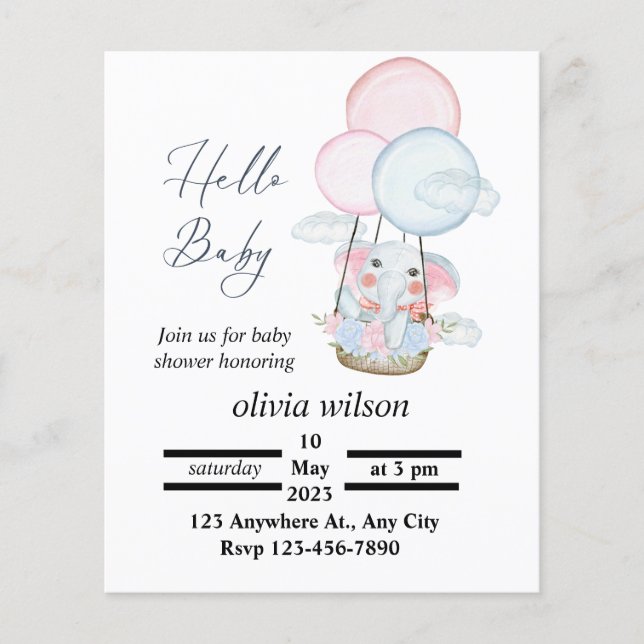 White Minimal Animal Baby Shower Free Invitation  (Front)