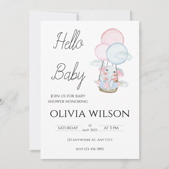 White Minimal Animal Baby Shower Free  Invitation (Front)