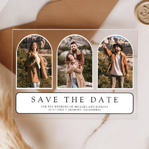 White Minimal Arch 3 Photo Wedding Save the Date