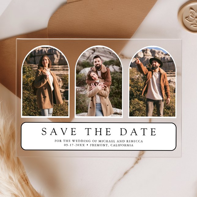 White Minimal Arch 3 Photo Wedding Save the Date (Creator Uploaded)