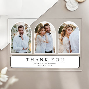 White Minimal Arch 3 Photo Wedding Thank You Acrylic Invitations