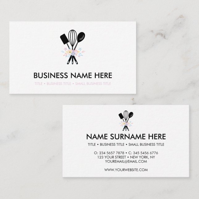 White Minimal Bakery Cooking Pastry Pizzeria Business Card (Front/Back)
