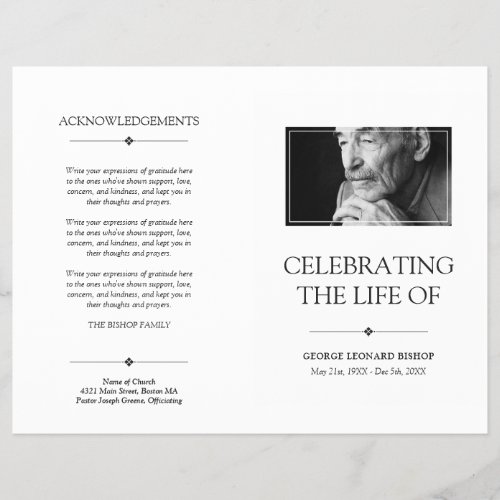 White Minimal Celebration of Life Funeral Program