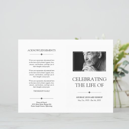 White Minimal Celebration Of Life Funeral Program 