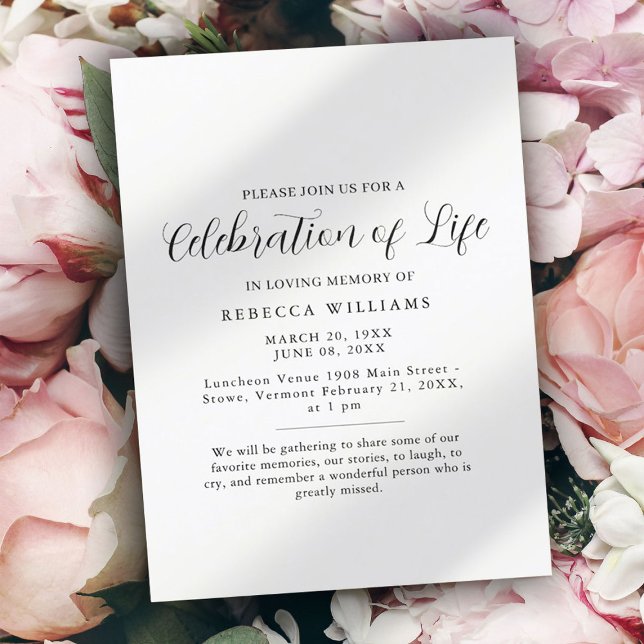 ]White Minimal Celebration of Life  Invitation (Creator Uploaded)