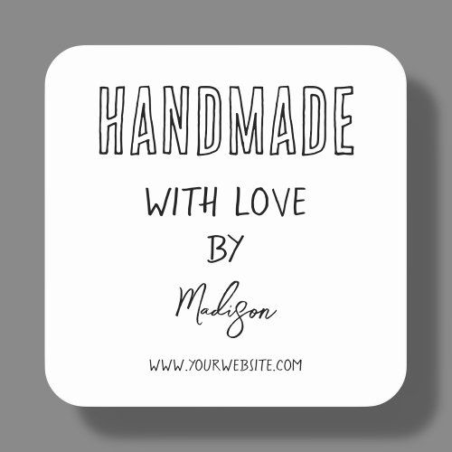 White Minimal  Handmade With Love Square Sticker