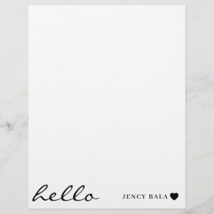 White Minimal Heart   Simple Modern Hello Design Letterhead