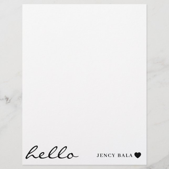 White Minimal Heart | Simple Modern Hello Design Letterhead (Front)