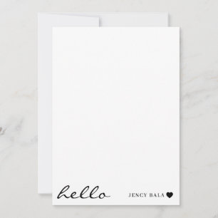 White Minimal Hello   Clean Modern Heart Design Note Card