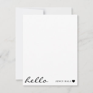 White Minimal Hello   Clean Modern Heart Design Note Card