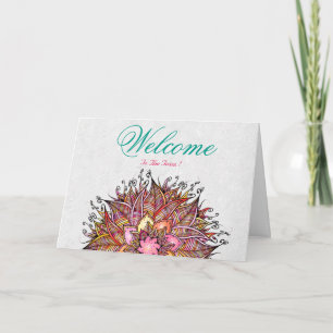 White Minimal Lotus Welcome Wishing Card