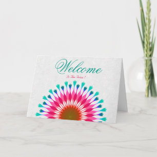 White Minimal Lotus Welcome Wishing Card