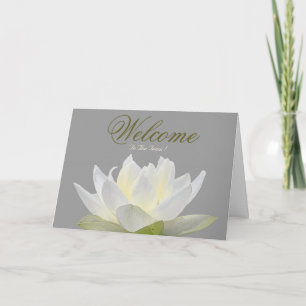 White Minimal Lotus Welcome Wishing Card