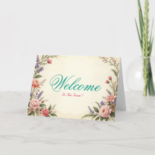 White Minimal Lotus Welcome Wishing Card