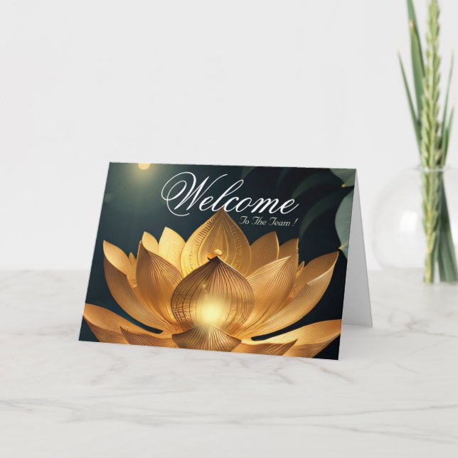 White Minimal Lotus Welcome Wishing Card (Front)