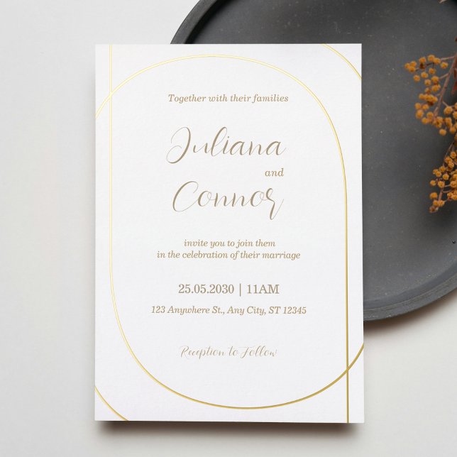 White Minimal Modern Arch Wedding Gold  Foil Invitation (Creator Uploaded)