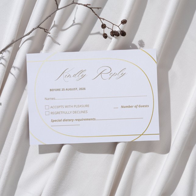 White Minimal Modern Arch Wedding Gold Rsvp Foil Invitation (Creator Uploaded)
