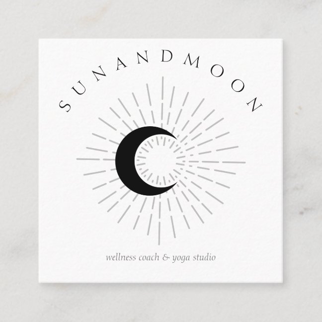 White Minimal Modern Celestial Sun Moon Square Business Card