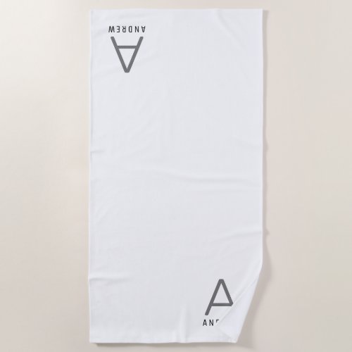 White Minimal Modern Monogram Initial Beach Towel