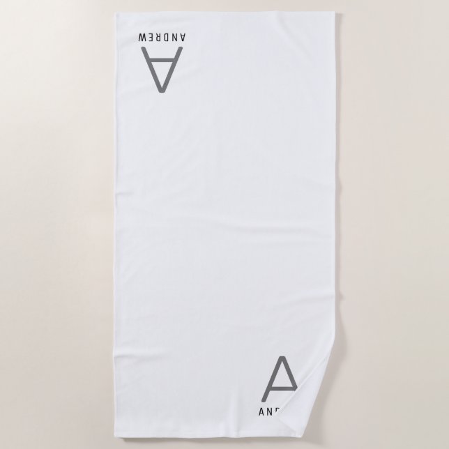 White Minimal Modern Monogram Initial Beach Towel (Front)
