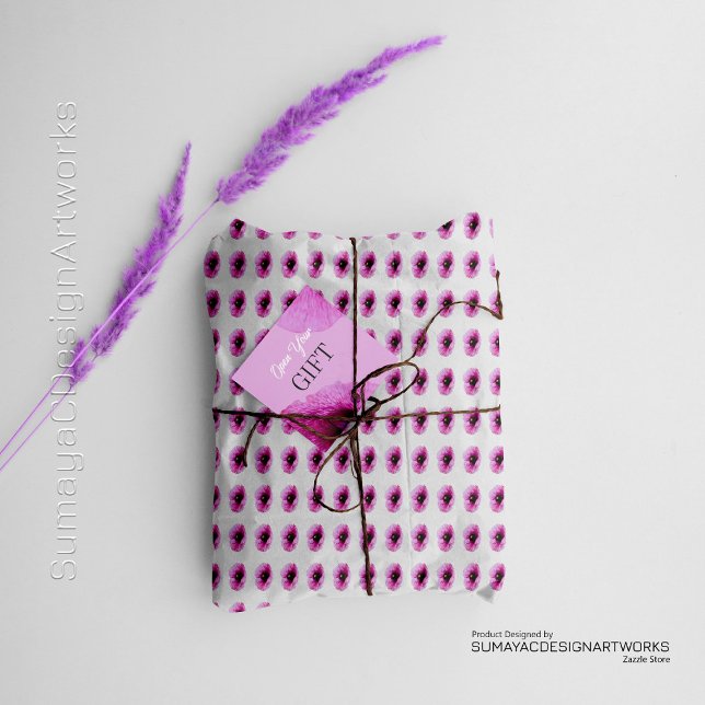 White Minimal Pink Flower Wrapping Paper (Creator Uploaded)