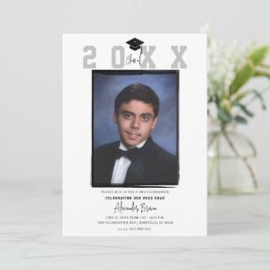 White Minimal Trendy Photo Graduation Party Invitation