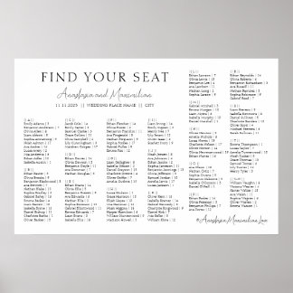 White Minimal Wedding Alphabetical Seating Chart
