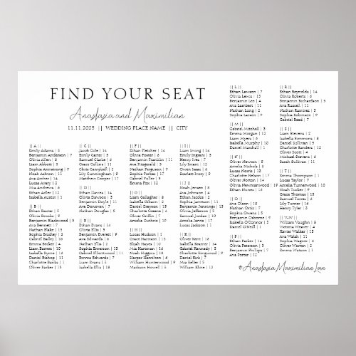 White Minimal Wedding Alphabetical Seating Chart