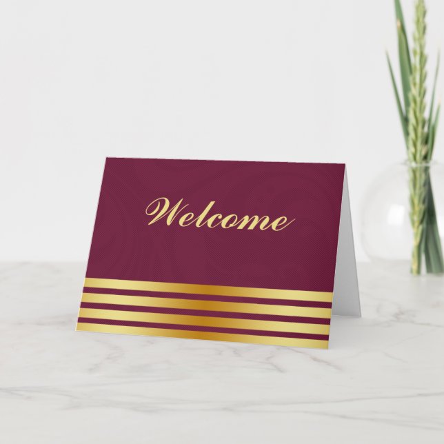 White Minimal with Gold Stripes Welcome Card (Front)